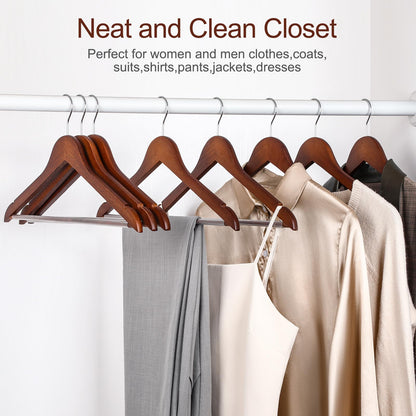 TOPIA HANGER Walnut Wooden Hangers 30 Pack, Wood Clothes Hangers, Durable Coat Hanger with 360-Degree Rotatable Hook, Non-Slip Pants Bar and Shoulder Notches for Camisole Tops - CT34WA30
