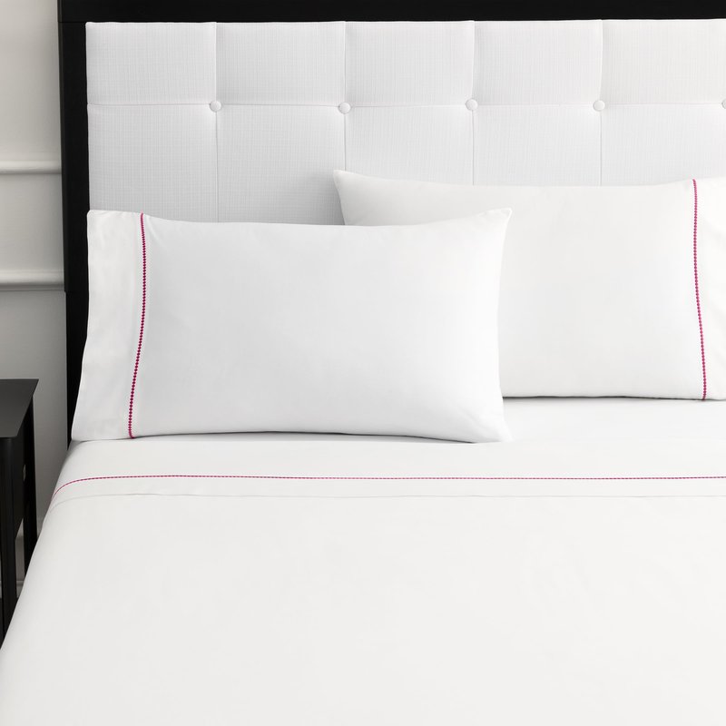 kate spade new york Dot Queen Sheet Set, 300 Thread Count and 100% Cotton, All Season 4 Piece Bedding Set, Machine Washable, White and Pink