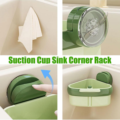 LLQ 2PACK Sink Strainer Basket,2025 New Upgraded Suction Cup Press Sink Drainer Basket,Automatic Dumping Sink Strainer Basket,Faucet Sponge Storage Rack (Yellow + Green)