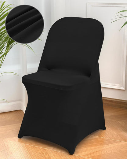 1 Pack Black Spandex Stretch Folding Chair Covers for Wedding Party,Universal Fitted Washable Dining Seat Slipcovers