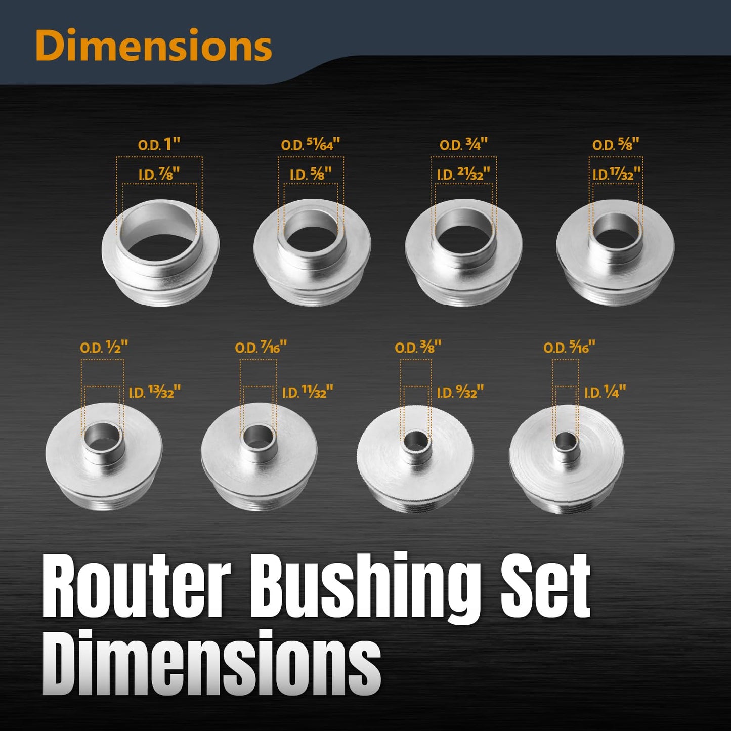 POWERTEC Router Guide, Router Bushing Guide Set, Router Template Guide 10 Pcs w/Storage Case, Fits Porter Cable Style Router Sub Base Plate. Size 5/16" to 1" Router Inlay Kit for Woodworking (71051)