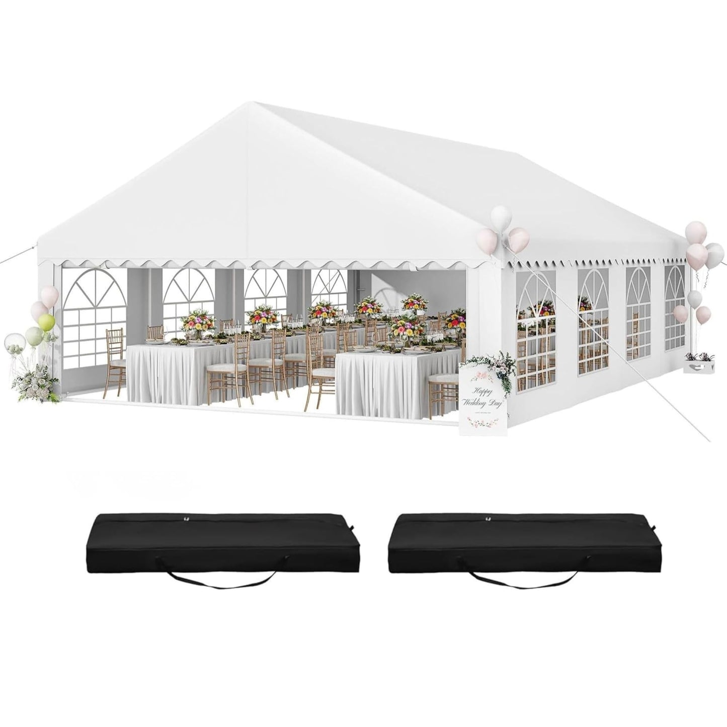 YITAHOME 20x30FT Party PVC White Tent Heavy Duty Wedding Event Shelters Upgraded Galvanized Ripple Canopy with Large Roof Removable Sidewalls & 2 Storage Bags 600D Oxford for Outdoor Weddings, BBQ