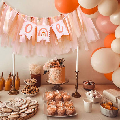 1st Bohemian Birthday Banner - Bohemian Rainbow High Chair Banner, First Birthday High Chair Bunting Decoration, Silent