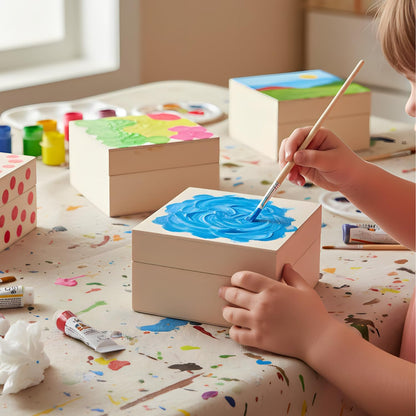 Fun Express 3" x 3" x 2" DIY Unfinished Wooden Trinket Boxes, Plain Wood Craft Boxes with Lids for Painting, Gifts & Storage, 12 Pack