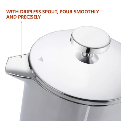 MAGICAFÉ French Press Coffee Maker – 2 Cups Small Stainless Steel Coffee Maker Double Walled French Press 750ML/24OZ