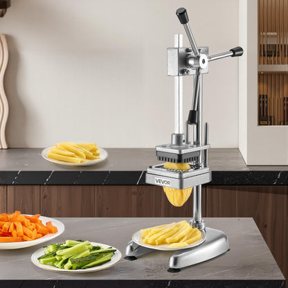 VEVOR Commercial French Fry Cutter, Stainless Steel Vegetable Fruit Chopper with 3 Replacement Blades 1/2-Inch 3/8-Inch 1/4-Inch, Manual Potato Slicer Dicer for Restaurants & Home Kitchen