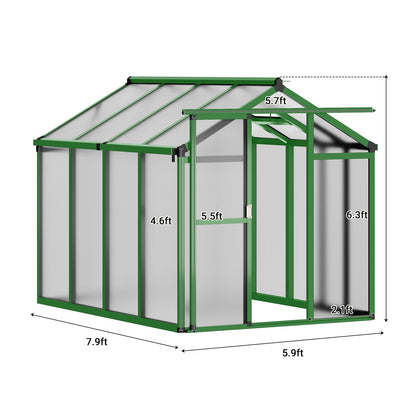 GarveeTech 6X10 FT Greenhouse, Polycarbonate Garden Greenhouse for Outdoors,Aluminum Frame Green House with Lockable Door and Adjustable Roof Vent, Ideal for Backyard Patio and Outside Growing