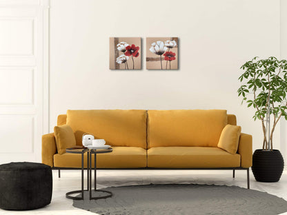 Wieco Art Red and White Flowers Canvas Prints Wall Art Abstract Floral Oil Paintings Style Pictures for Living Room Bedroom Bathroom Home Decorations 2 Piece Modern Stretched and Framed Grace Artwork