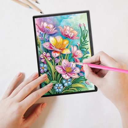 JISHSHAY Diamond Painting Notebook Journal Diamond Art Note Book Gem Art Sketch Book Gem Painting Diary Mosaic Kits for Adults Blank Notebook with Special Drills 14.5×21cm/5.7×8.26in Flower