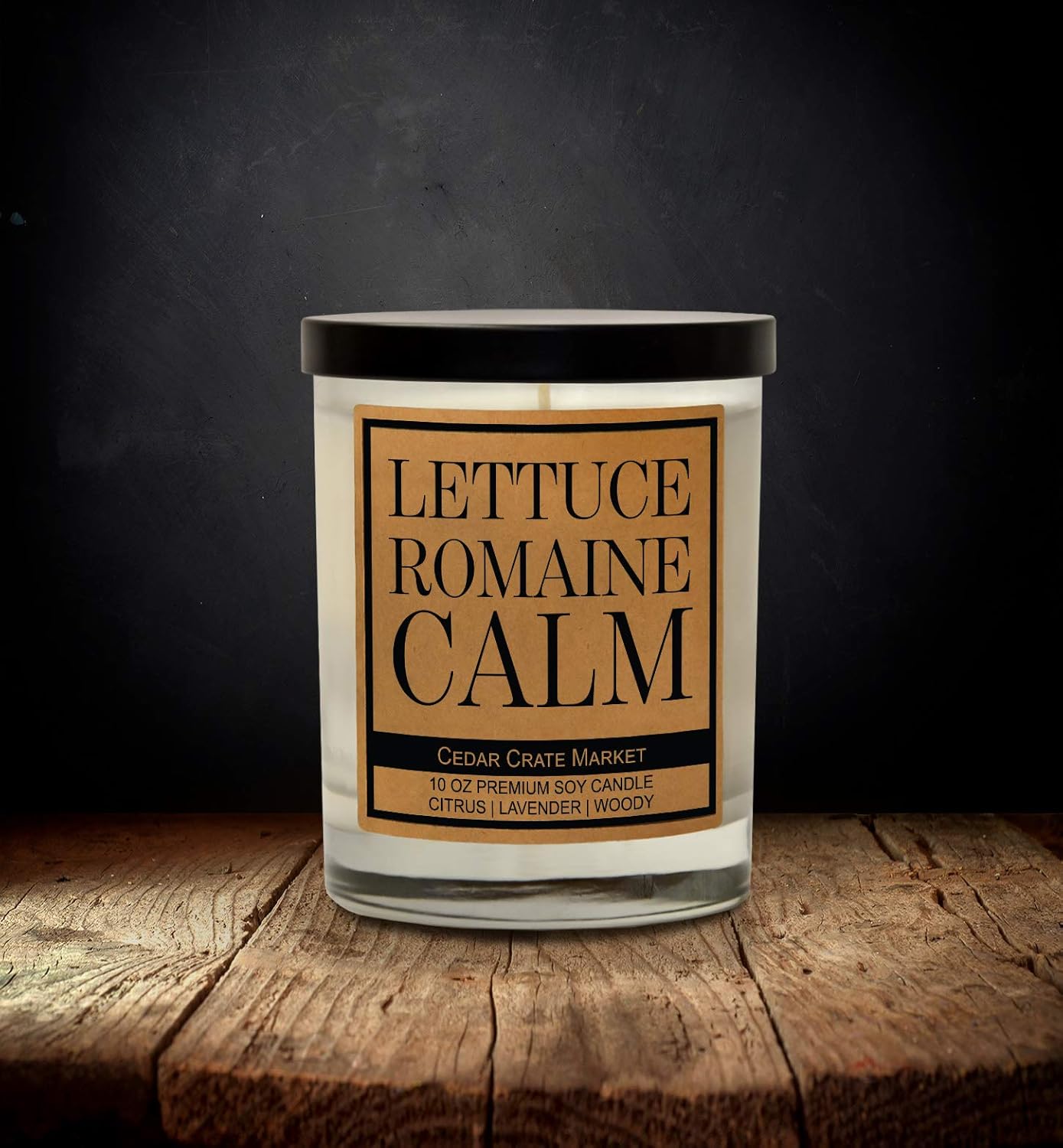 CEDAR CRATE MARKET Lettuce Romaine Calm Scented Soy Candle, 10 Oz. Glass Jar, Citrus, Lavender, Woody