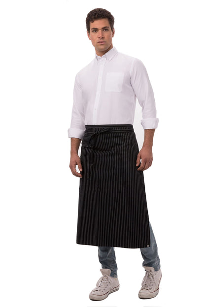 Chef Works Unisex Bistro Chef Apron, Black/White Pinstripe, One Size