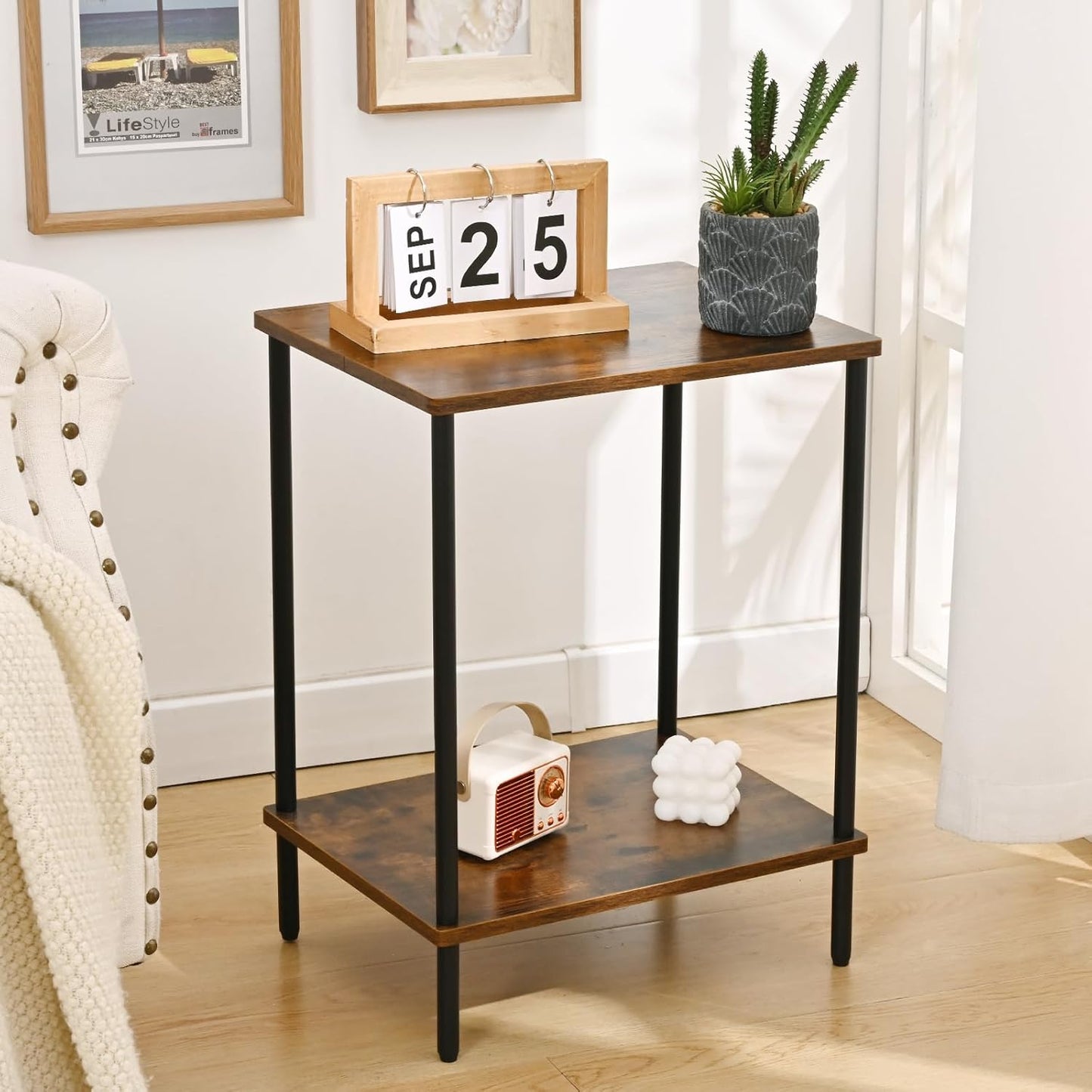 Waipfaru Swivel Height Adjustable Side Table Sofa Tray, Tiltable Sofa Bed Bathroom Study TV Tray C Shaped End Table