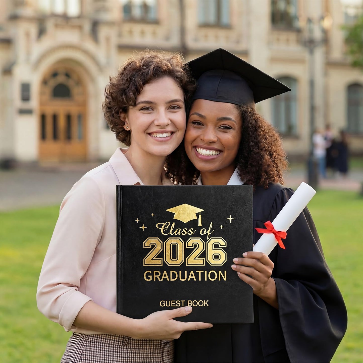 Pajean 2026 Graduation Guest Book Set with Photo Guest Book Sign Holder Dual Tip Pens Photo Corner Stickers Grad Cap Stickers for Congrats Grad Party Supplies Favors Gifts(Black Gold)
