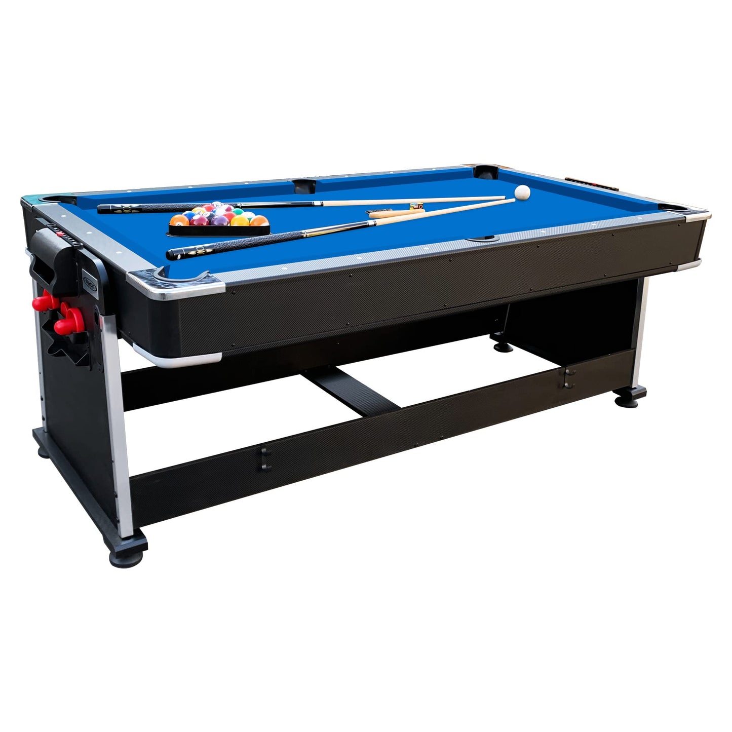 RACK Triad 7-Foot 3-in-1 Multi-Game Swivel Billiard/Pool Table (Blue Felt with Black Body) – Pool, Table Tennis & Air Hockey Combo Game Table for Adults & Kids, Home Game Rooms