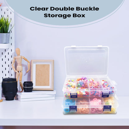 ECBEITF 2 Pcs 8 Grids Clear Plastic Storage Box with Adjustable Dividers, Stackable 8 Compartments Small Organiser Box Container for Accessories Beads Jewelry Earring Tool, 7.48×5.23×1.8 Inches