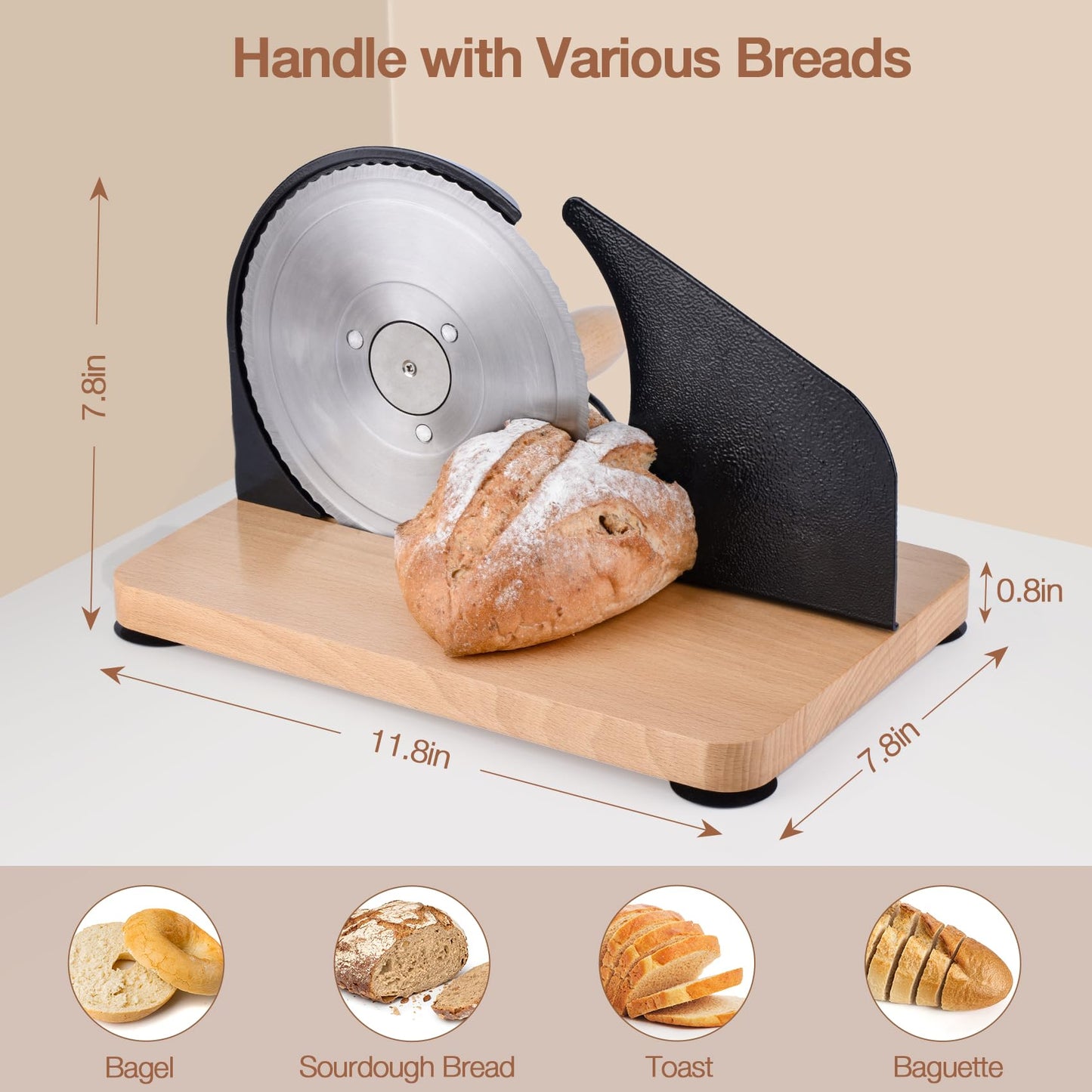 Manual Bread Slicer for Homemade Sourdough Bread, Hand Crank Bread Slicer with Scale Line, Metal Guide & Adjustable Thickness Bread Loaf Slicer, Sharp Blade Bread Cutter for Sourdough Bread (Black)