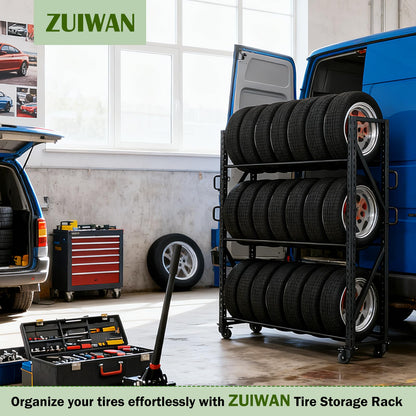 ZUIWAN Large 83" H 3-Tier Tire Stationary Rack for Garage - Heavy Duty 2200LBS Capacity Adjustable Metal Tire Storage Rack for Indoor and Outdoor Use