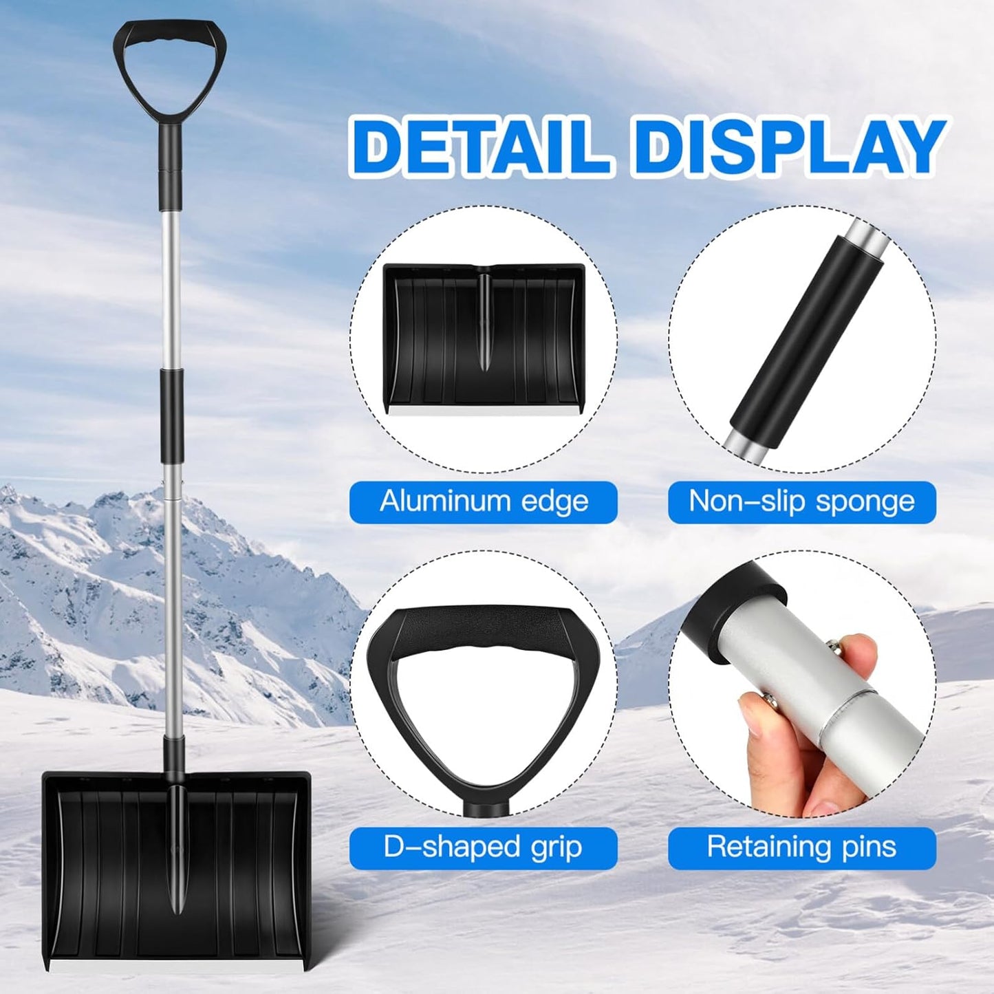 Yardwe Portable Snow Shovel 55.9 Inch Detachable Antislip Tool for Car Trunk Garden Camping Ice Removal