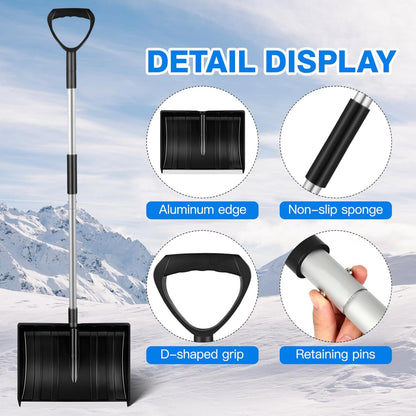 Yardwe Portable Snow Shovel 55.9 Inch Detachable Antislip Tool for Car Trunk Garden Camping Ice Removal