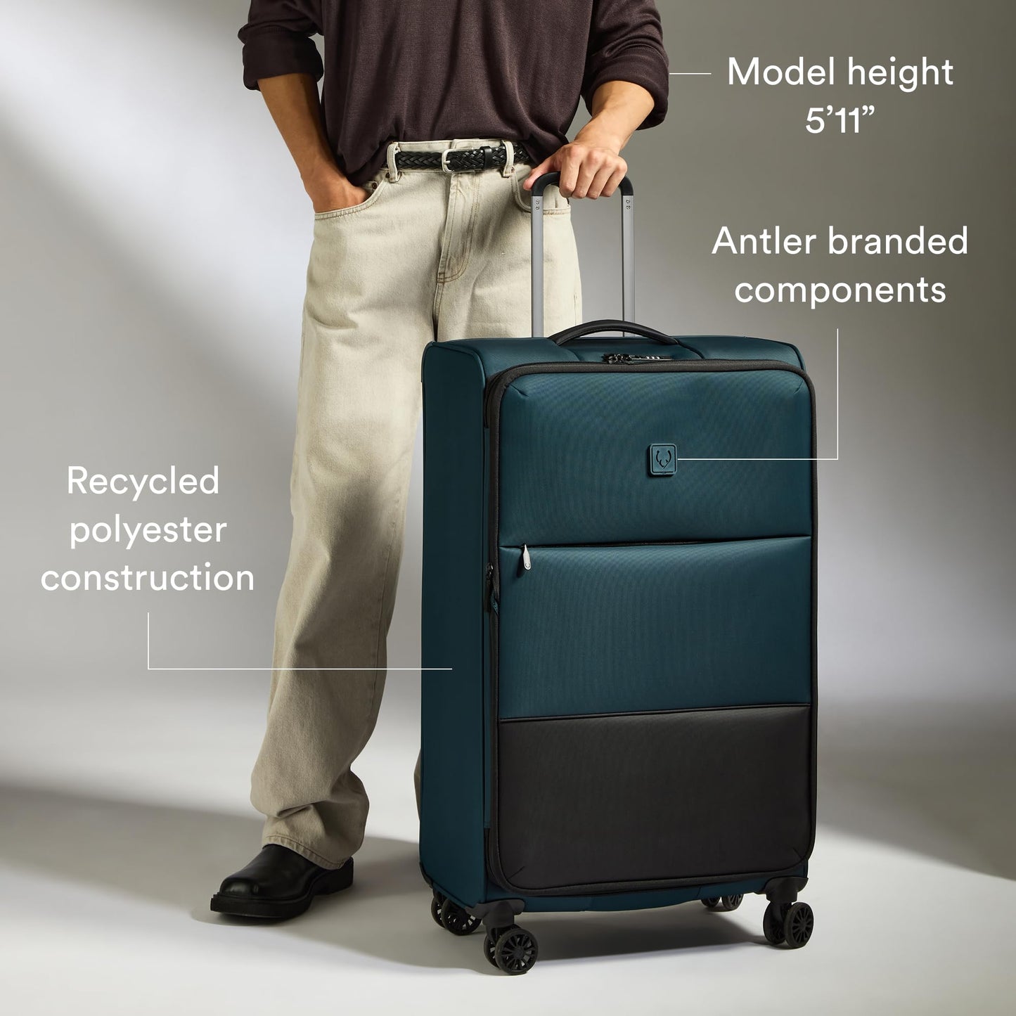 ANTLER - Soft Stripe Large Luggage - 31" Softside Suitcase, Durable, Lightweight & Expandable, 4 Spinner Wheels - Adjustable Handle, TSA Lock, Indigo Blue
