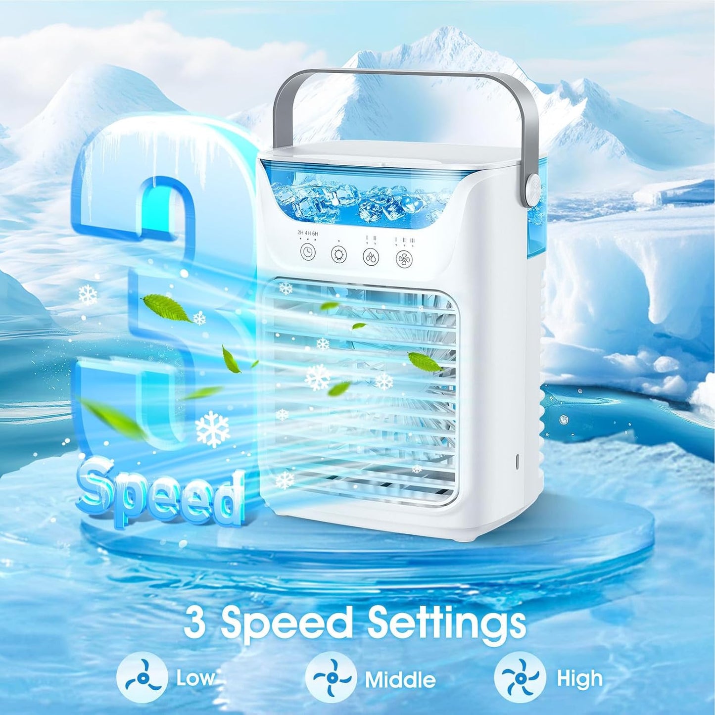 Portable Air Conditioner Fan 4 in 1, 700ML Mini Cooler with Touchscreen, 3 Speed Humidify & 7 LED Light