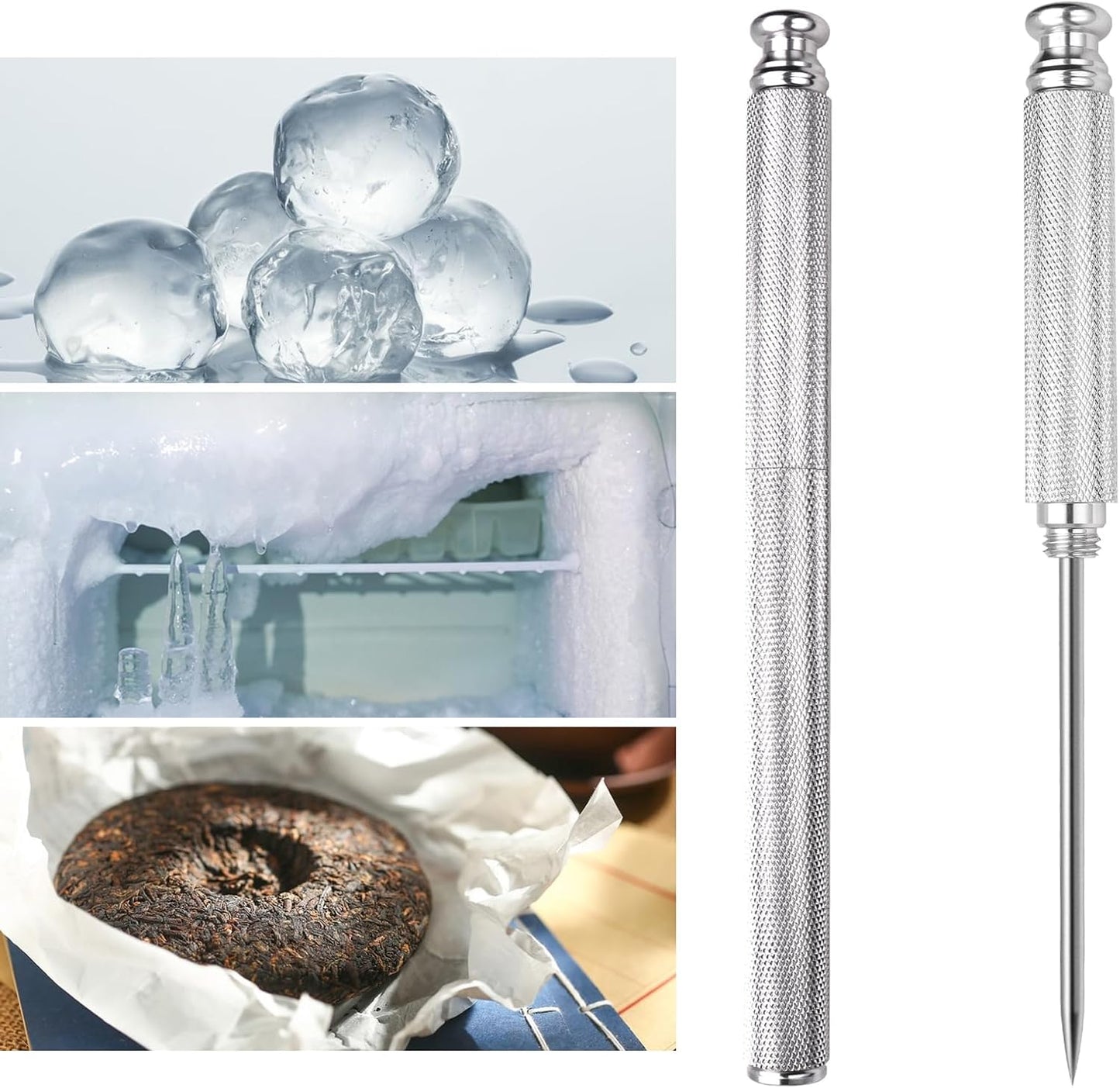 Ice Picks with Aluminium Alloy Handle, Stainless Steel Knife with Safety Cover, Kitchen Tool for Home & Bar