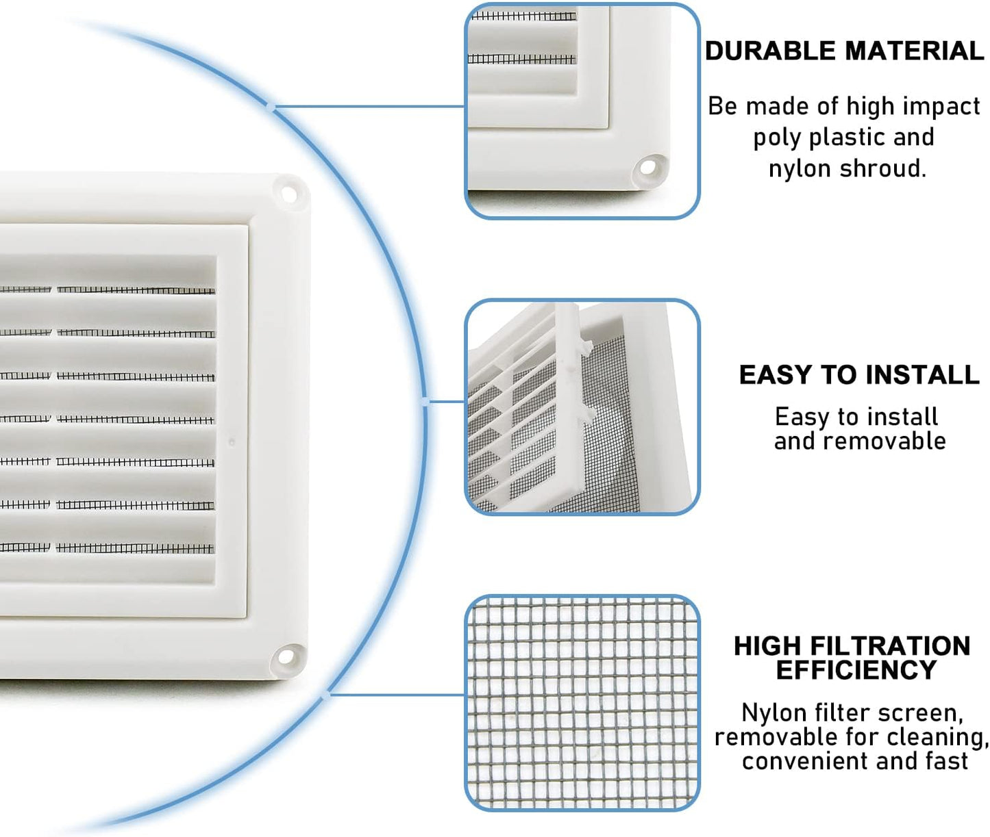 Cenipar 4" Louvered Vent Cover, Dryer Exhaust Air Vent Cover with Screws, Easy Installation, White