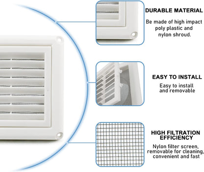Cenipar 4" Louvered Vent Cover, Dryer Exhaust Air Vent Cover with Screws, Easy Installation, White