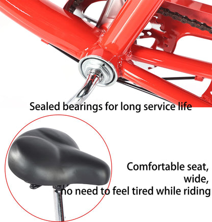 VHCLYBJU Adult Tricycle Foldable with Child seat 3 Wheel Bicycle for Ladies Tricycle with Basket with Back seat 20/24in Bikes Maximum Load 550lbs Shock Absorbing Fork Adult-Unisex (24in-7speed-red)
