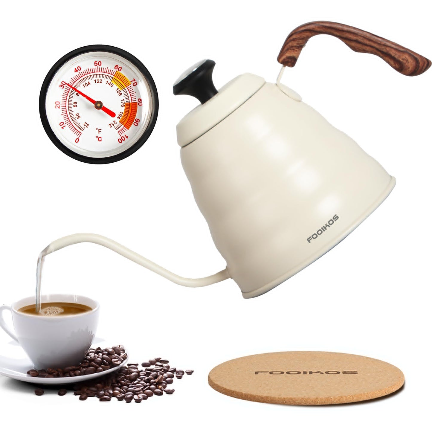 Tea Kettle gooseneck with Thermometer for Pour Over Coffee & Tea, 42 fl oz, Premium Stainless Steel, Accurate Temperature Control, Ideal Spout for Precision Pouring, Compatible with all Stovetop