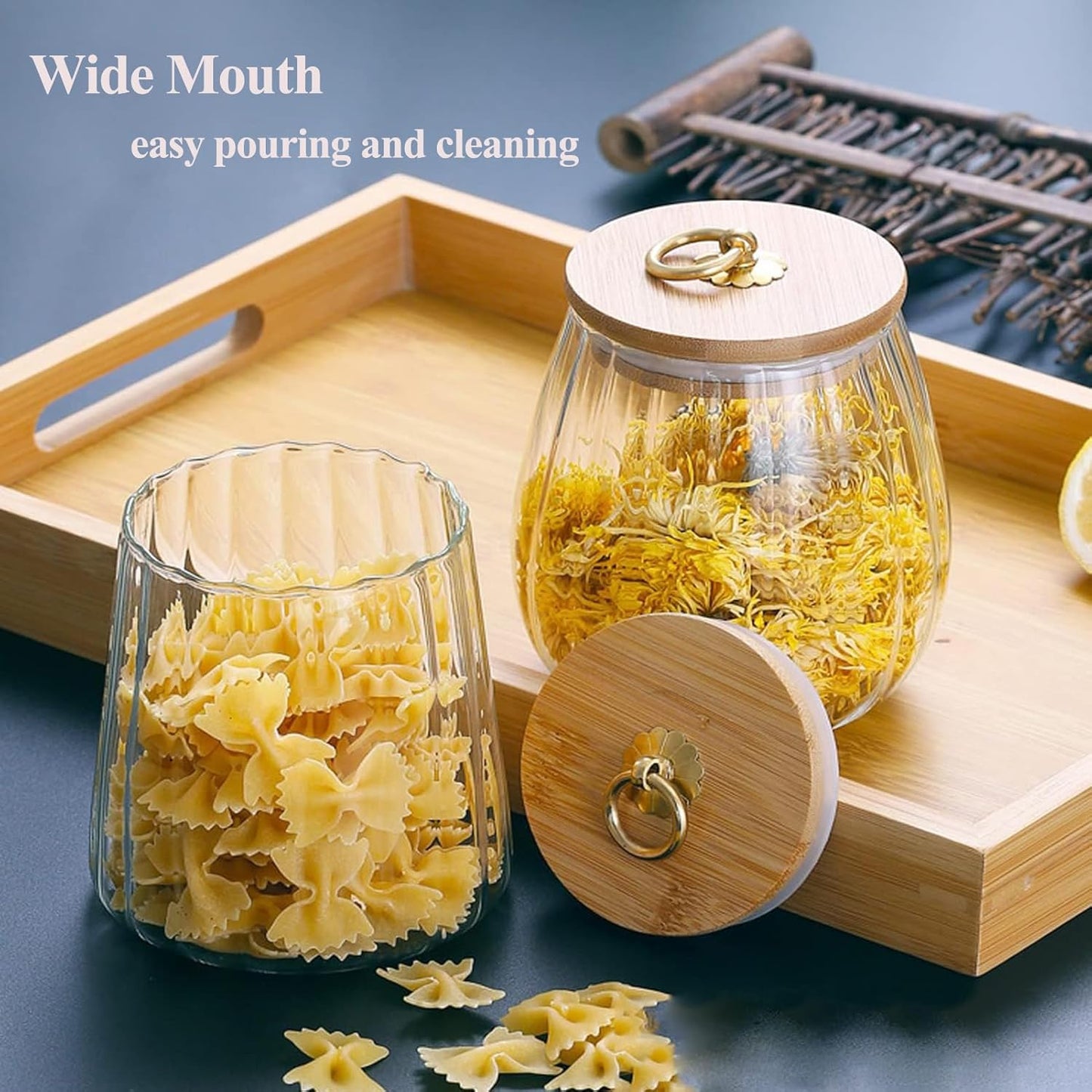22 OZ 650ml Viovian Glass Storage Jar with Lid and Spoon FL Clear Candy Glass Canister Cute Decorative Jars for Food