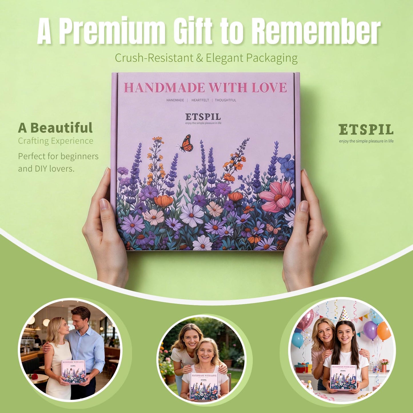 ETSPIL Beginner Embroidery Kit for Adults, 4K HD Video Tutorials, Pre-Printed Botanical Floral Designs, Essential Stitches & Bound Guide, Relaxing Screen-Free Activity for Women at Home