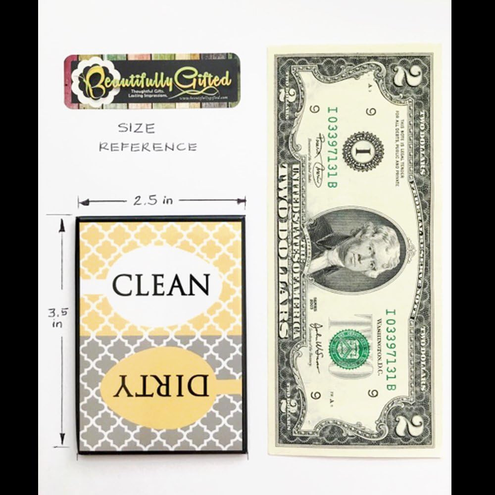 Clean Dirty Dishwasher Magnet Sign, Modern Moroccan Trellis Pattern, Yellow Gold Grey, Housewarming Gift