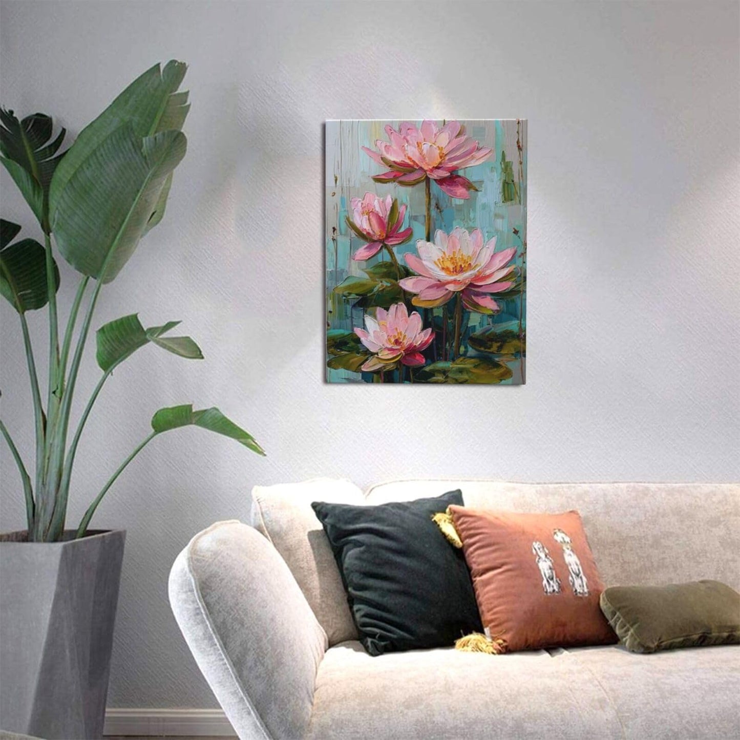 Pink Lotus Wall Art Zen Floral Pond Painting Meditation Peaceful Pictures Spa Room Wall Decor Artwork Framed Decoration For Bathroom Bedroom Living Room Office 12"x16"
