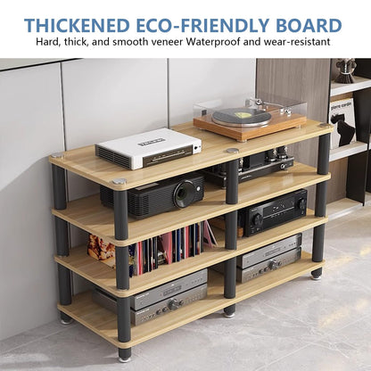THNSAWX AV Media Stand, Stereo Rack with Thickened Board, Multi-Tier Open Storage Stereo Cabinet, Audio-Video Rack with Metal Tube, Record Player Stand for Theater(White,2 Tier 120x40x34cm)