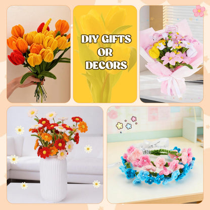 800PCS Pipe Cleaners Flower Kit, Pipe Cleaner Bulk Craft Flower Making Kit with Instruction, 8 Colors Thick Chenille Stems for Arts DIY Craft Supplies with Greeting Card, Floral Wires, Tape, Stamen