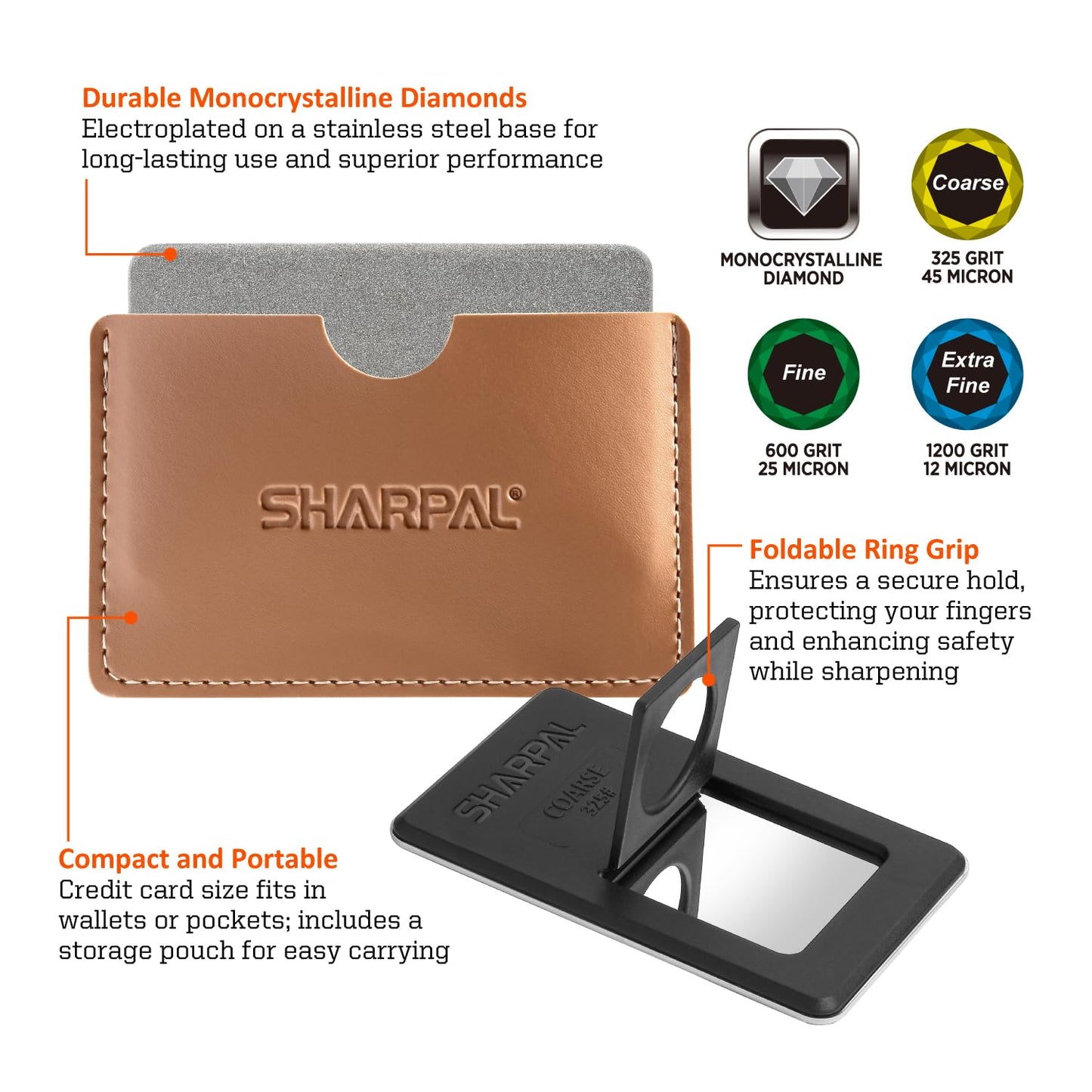 SHARPAL 116N Pocket Diamond Sharpening Card, Coarse(325)/Medium(600)/Fine(1200) Grit, Portable Multi-Tool Kit for Garden Tools, Survival Knives, Files & Blades Mothers Day Gifts