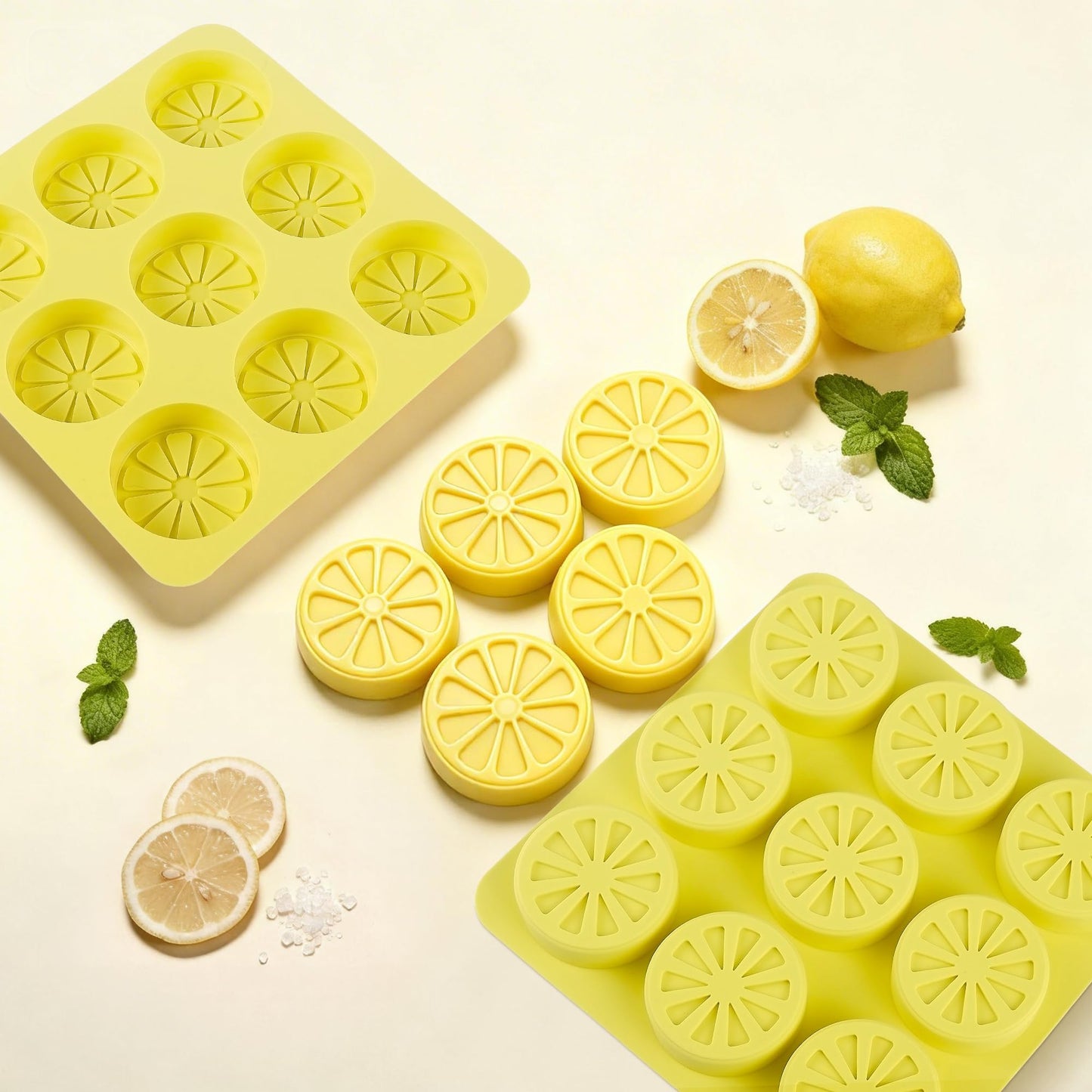 Wilewir 2Pcs Silicone Lemon Shaped Mold Ice Cube Tray for Freeze, 9-Cavity Non-Stick Lemon Chocolate Candy Mold for Baking Mousse Cake