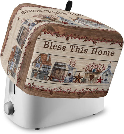 Toaster Dust Cover with Pockets, 2 Slice Soft Washable American Country Star Bless This Home Berries Wooden Board