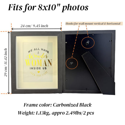 8x10 Picture Frame Black Deep Molding Shadow Box Frame Natural Wood Grain for Photos & Posters Tabletop Display and Wall Mount Vertical and Horizontal, 2 Pack (Carbonized Black)