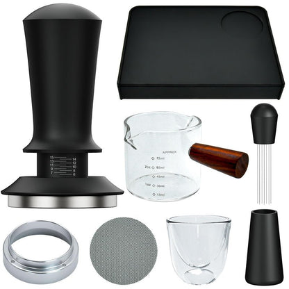 7 Pcs 51mm Espresso Accessories Kit, Spring Loaded Calibrated Tamper, WDT Tool, Coffee Measuring & Espresso Cup and Tamper Mat, Puck Screenr & Dosing Funnel, 51mm Espresso Machine Accessories