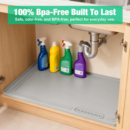 Aisslro Under Sink Mat 22" X 19", Waterproof Silicone Cabinet Organizer Protector with Raised Edge, Kitchen & Bathroom Leak Tray, Shelf Liner & Pet Feeding Mat for Dog Cat Food Mats, Gray