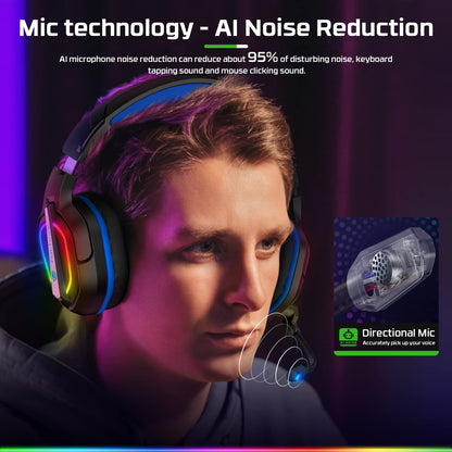 Fachixy FC200 Gaming Headset for PS4, PS5, PC, Xbox, Switch, Headset with RGB Light, Noise Cancelling Headphones with 3.5mm Jack