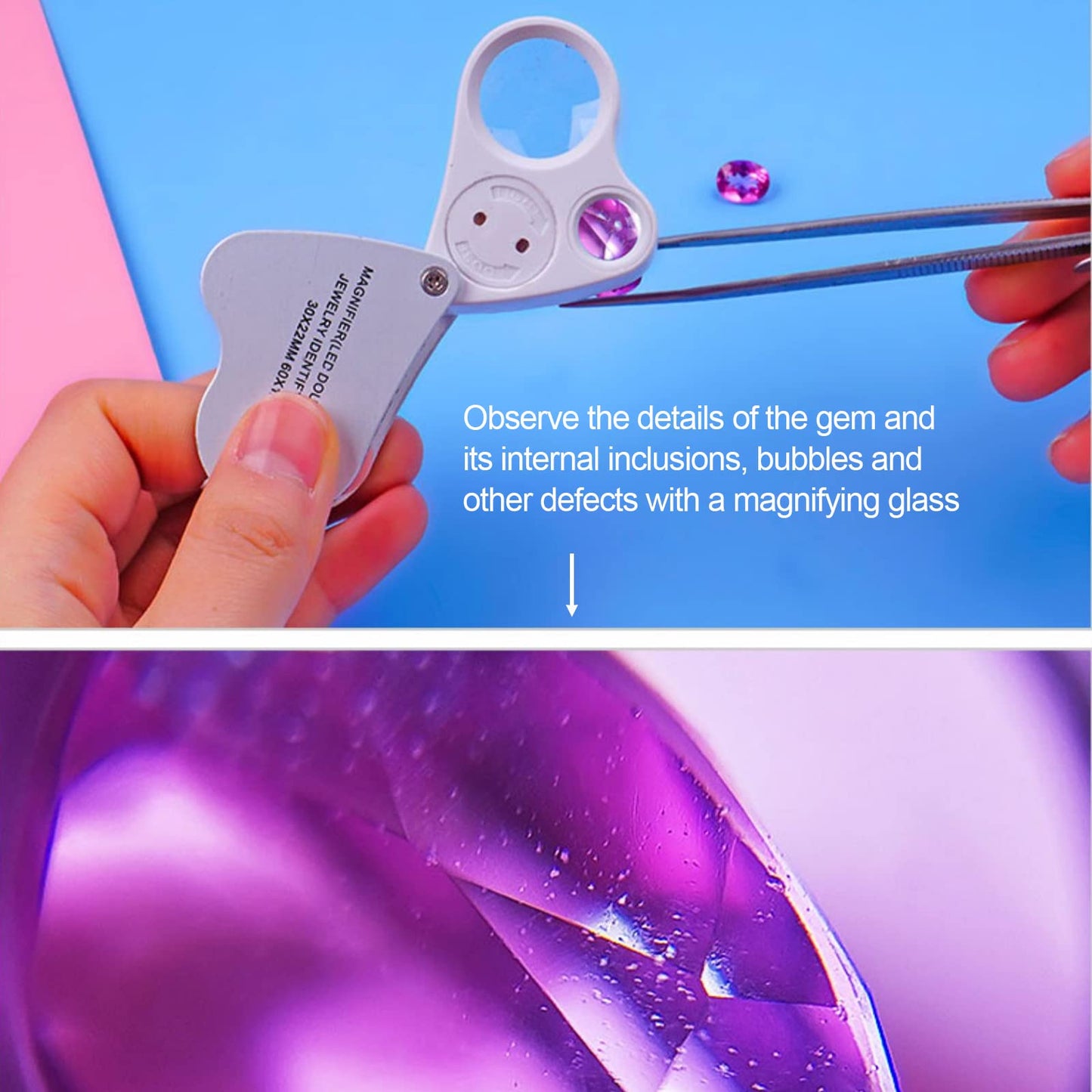 4 Pack Diamond Jewelers Tweezers Holder Pick up Tool Claw Gems Tweezer Grabber Jewelry Locking Tweezers with 30X 60X Jewelers Loupe Magnifier