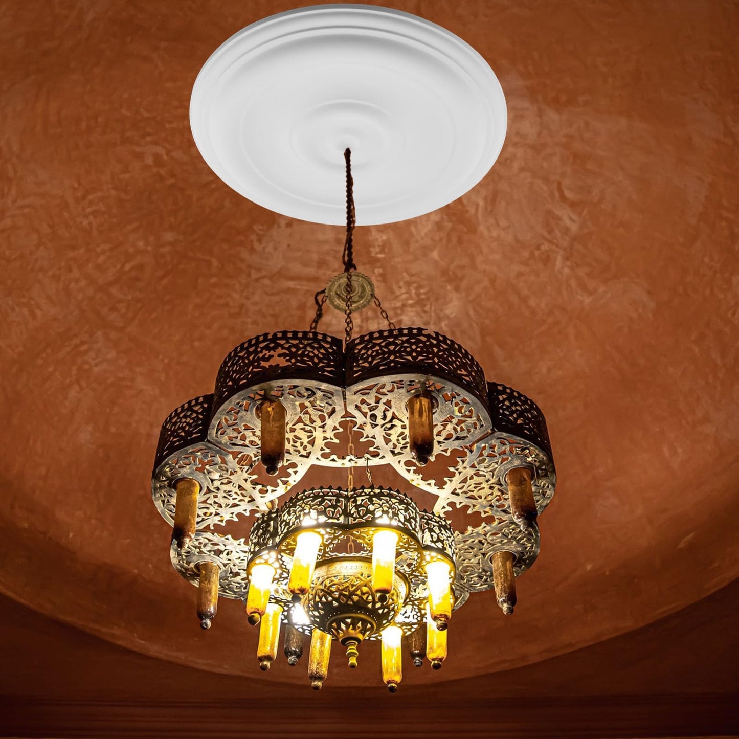 Wealrit White Decorative Ceiling Medallion Round Ceiling Light Medallion for Light Fixtures and Ceiling Fans 12" OD