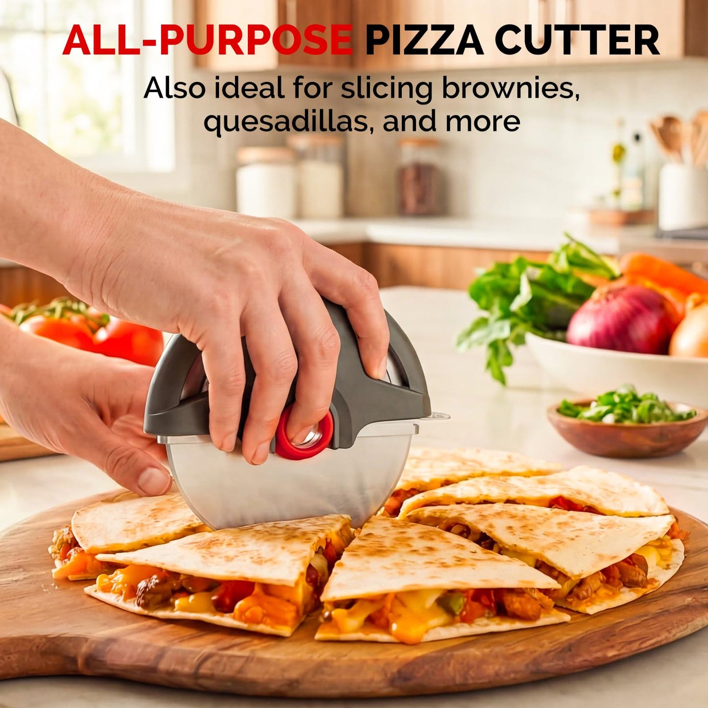UHIYEE Pizza Cutter Wheel, 4.3" Large 304(18/8) Stainless Steel Blade, Reinforced Durable Pizza Slicer, Fully Detachable & Dishwasher Safe with Safety Protective Cover