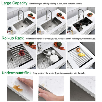 EcoChannels Undermount Kitchen Sink, 28 x 19 Inch Sink Kitchen16 Gauge Stainless Steel Outdoor Laundry Kitchen Sinks Single Bowl