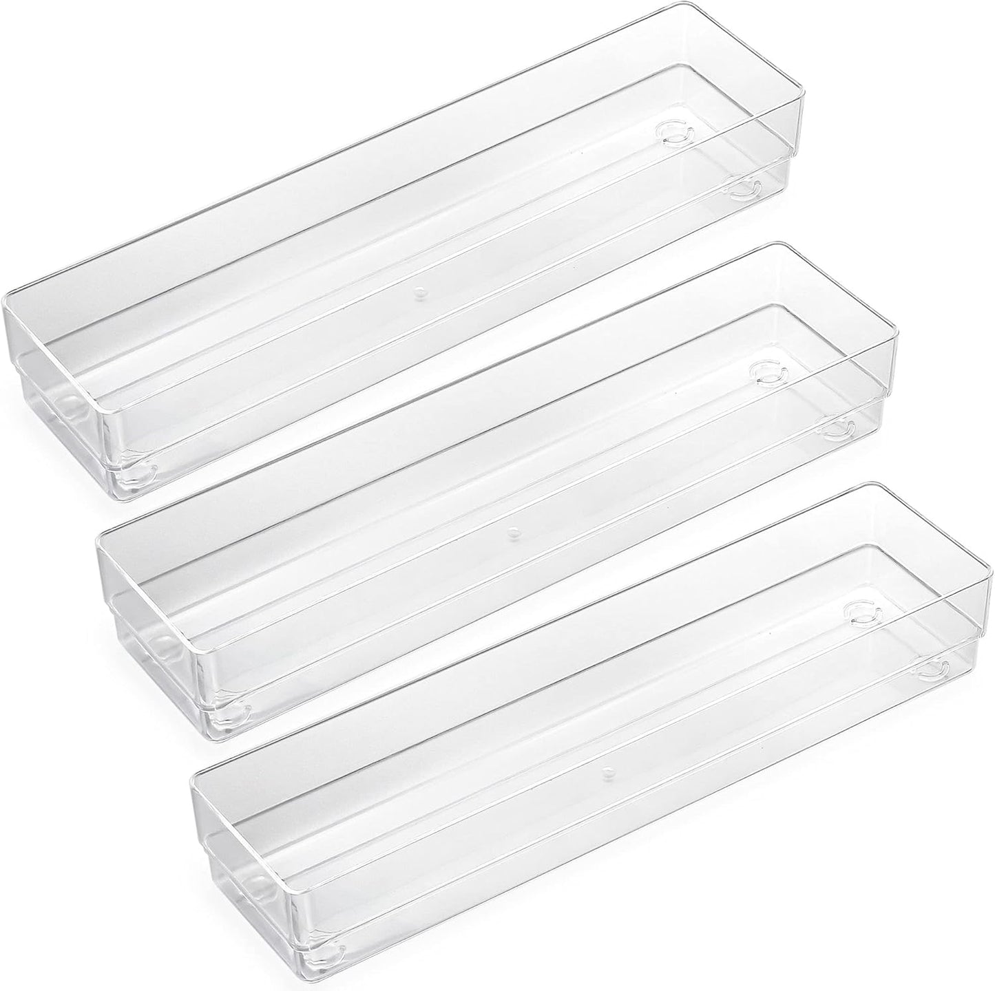LotFancy Clear Drawer Organizers, Set of 3, 12” x 3” x 2” Plastic Storage Bins for Desk, Bathroom, and Makeup