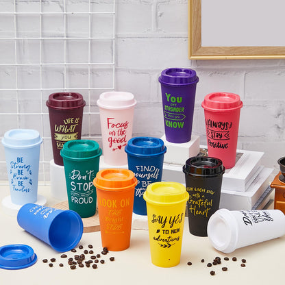 FillTouch 72 Pcs Inspirational Cups Bulk Employee Appreciation Gifts, 16 oz Reusable Plastic Coffee Cups for Coworkers, Staff, Teammates, Office Prizes for Women and Men (Bright Color,Inspirational)