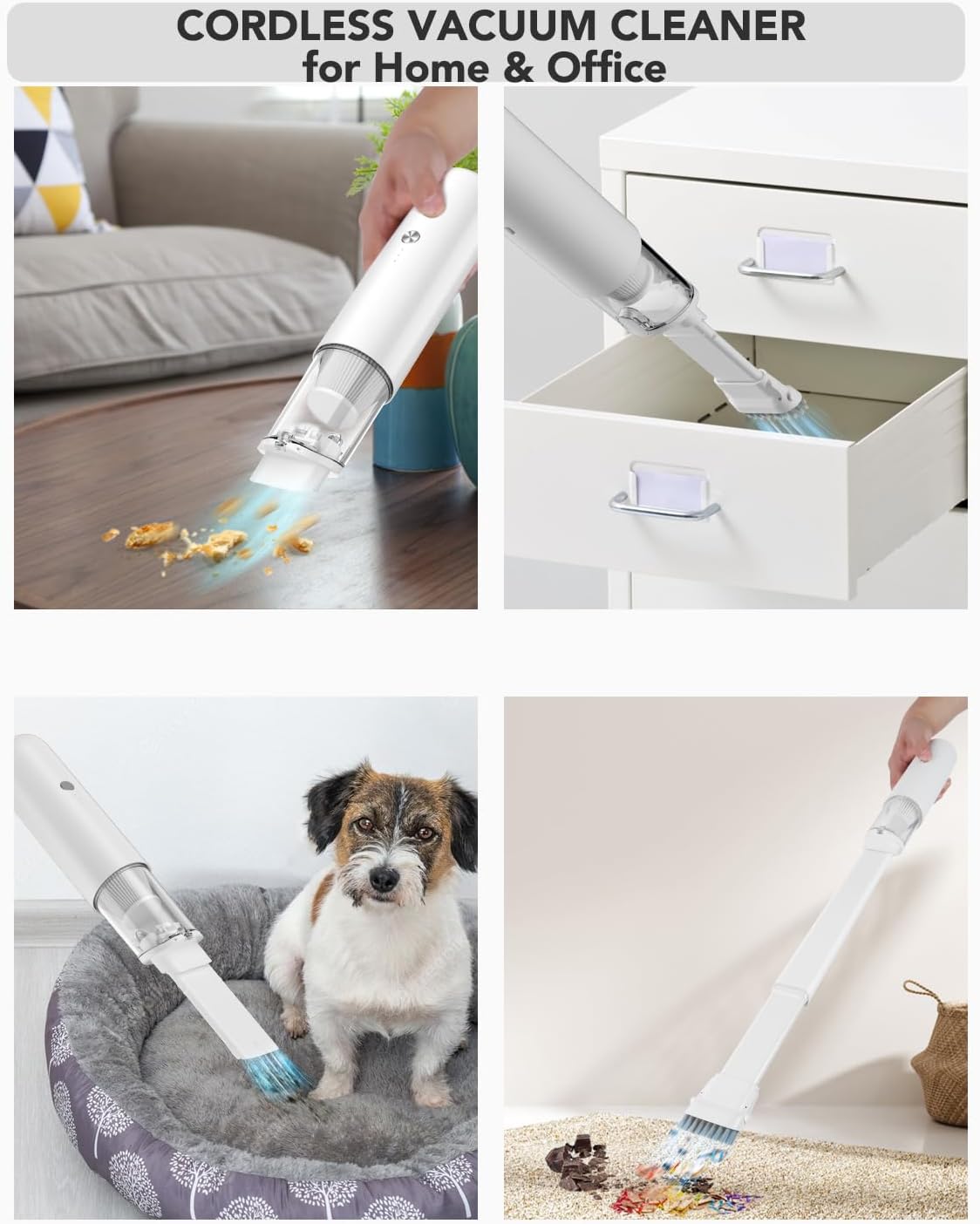 Cordless Handheld Vacuum Cleaner Kit for Home, Office, Car, 7500mAh Rechargeable Battery, 12000PA Powerful Motor